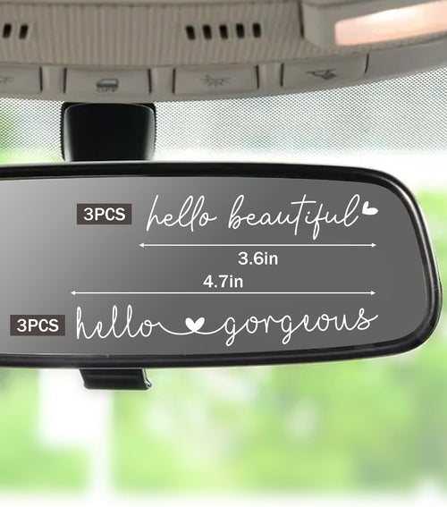 Car Decals,Car Accessories,Car Stickers and Decals,Hello Beautiful Mirror Decal,Car Rear View Mirror Sticker,Funny Car Decals,Vinyl Car Decals,Used in Car Window Rearview Mirror (White)