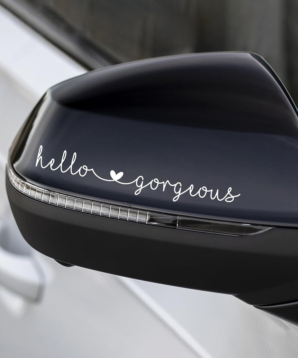Car Decals,Car Accessories,Car Stickers and Decals,Hello Beautiful Mirror Decal,Car Rear View Mirror Sticker,Funny Car Decals,Vinyl Car Decals,Used in Car Window Rearview Mirror (White)