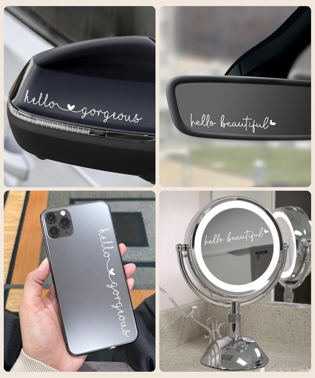 Car Decals,Car Accessories,Car Stickers and Decals,Hello Beautiful Mirror Decal,Car Rear View Mirror Sticker,Funny Car Decals,Vinyl Car Decals,Used in Car Window Rearview Mirror (White)